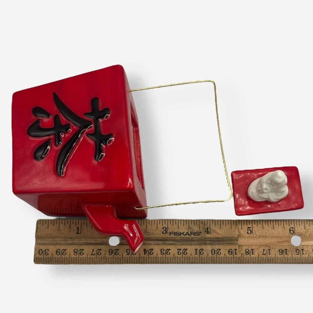 Fitz Floyd Ceramic Red Take Out Chinese Food Box Teapot Tea Buddha‎